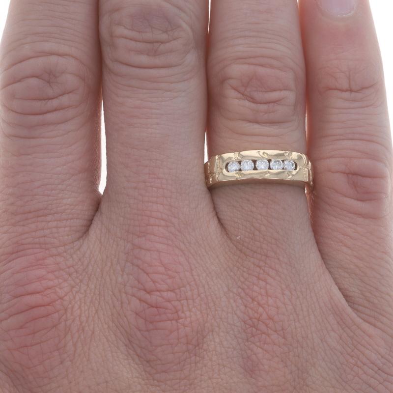 Round Cut Yellow Gold Diamond Five-Stone Men's Ring 14k Rnd .35ctw Nugget Channel Wedding
