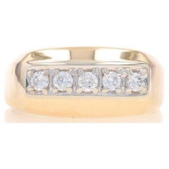 Anello da uomo con diamante a cinque pietre in oro giallo - Fede nuziale rotonda da .50 ct. 14k