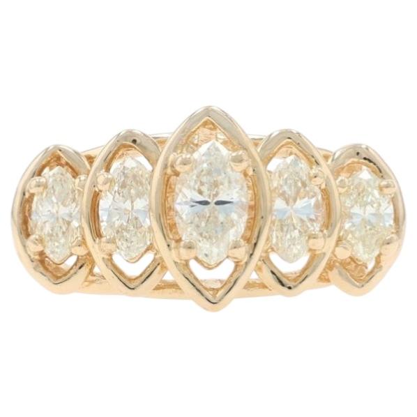 Yellow Gold Diamond Five-Stone Ring - 14k Marquise 1.00ctw Tiered