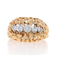 Yellow Gold Diamond Five-Stone Ring - 14k Round Brilliant .50ctw Nugget-Inspired