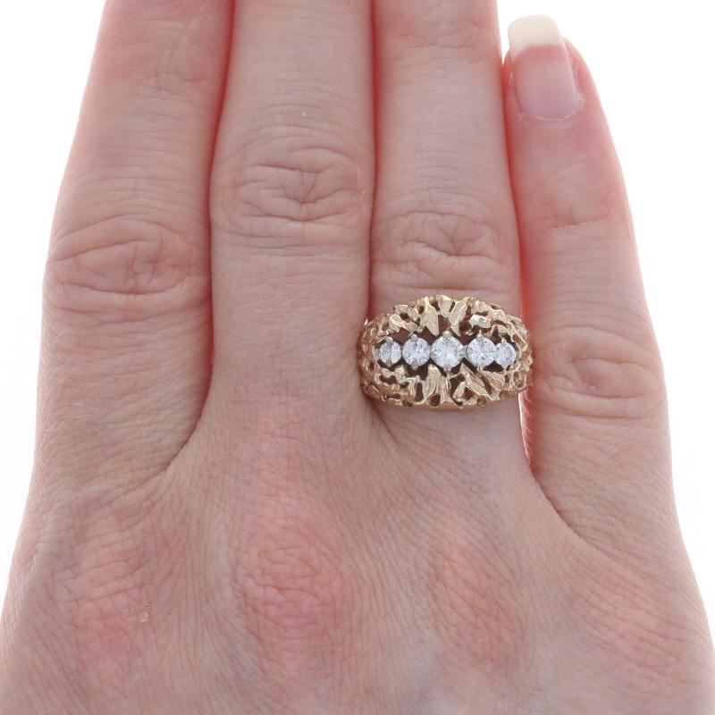 Round Cut Yellow Gold Diamond Five-Stone Ring - 14k Round Brilliant .50ctw Nugget-Inspired For Sale