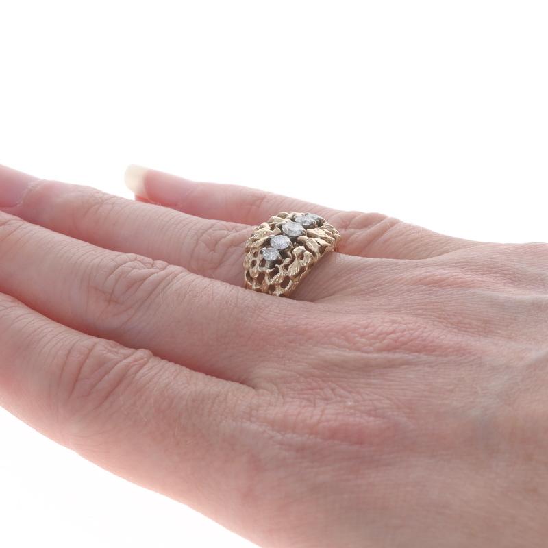 Women's Yellow Gold Diamond Five-Stone Ring - 14k Round Brilliant .50ctw Nugget-Inspired For Sale