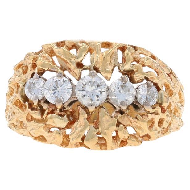 Yellow Gold Diamond Five-Stone Ring - 14k Round Brilliant .50ctw Nugget-Inspired