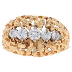Yellow Gold Diamond Five-Stone Ring - 14k Round Brilliant .50ctw Nugget-Inspired