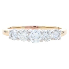 Yellow Gold Diamond Five-Stone Ring - 14k Round Cut 1.07ctw Wedding Anniversary