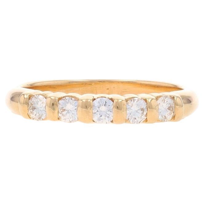 Yellow Gold Diamond Five-Stone Wedding Band - 14k Round .35ctw Anniversary Ring For Sale