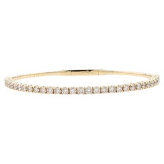 Yellow Gold Diamond Flex Bangle Bracelet 6 3/4" - 14k Round 2.93ctw Oval