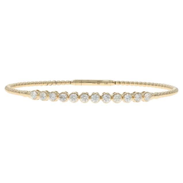 Yellow Gold Diamond Flex Bangle Bracelet 6 3/4" - 14k Round Brilliant 1.06ctw