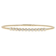 Yellow Gold Diamond Flex Bangle Bracelet 6 3/4" - 14k Round Brilliant 1.06ctw