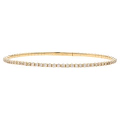 Yellow Gold Diamond Flex Bangle Bracelet 6 3/4" - 14k Round Brilliant 1.25ctw