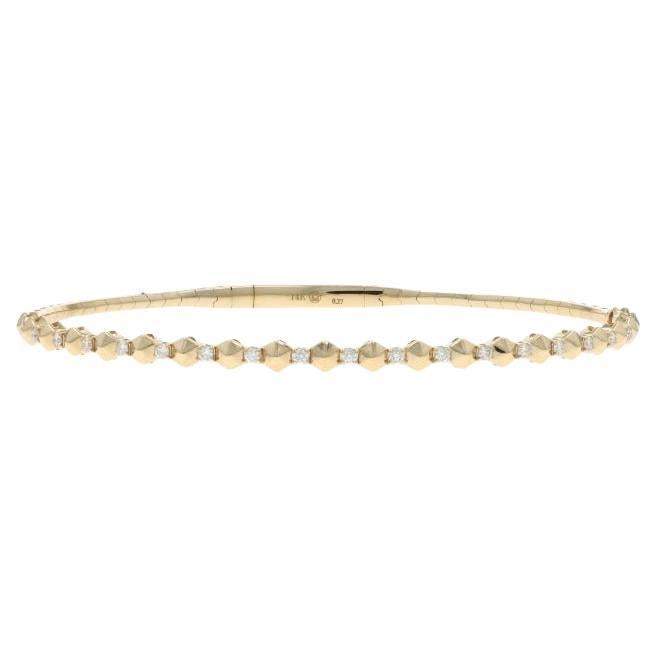 Yellow Gold Diamond Flex Bangle Bracelet 6 3/4" - 14k Round Brilliant .27ctw