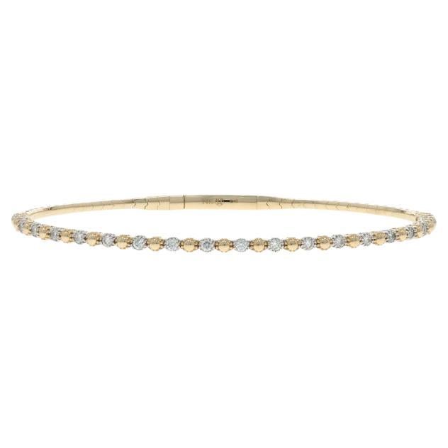 Yellow Gold Diamond Flex Bangle Bracelet 6 3/4" - 14k Round Brilliant .40ctw