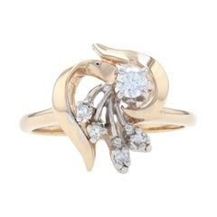 Yellow Gold Diamond Floral Bypass Ring, 14k Round Brilliant Cut .21ctw