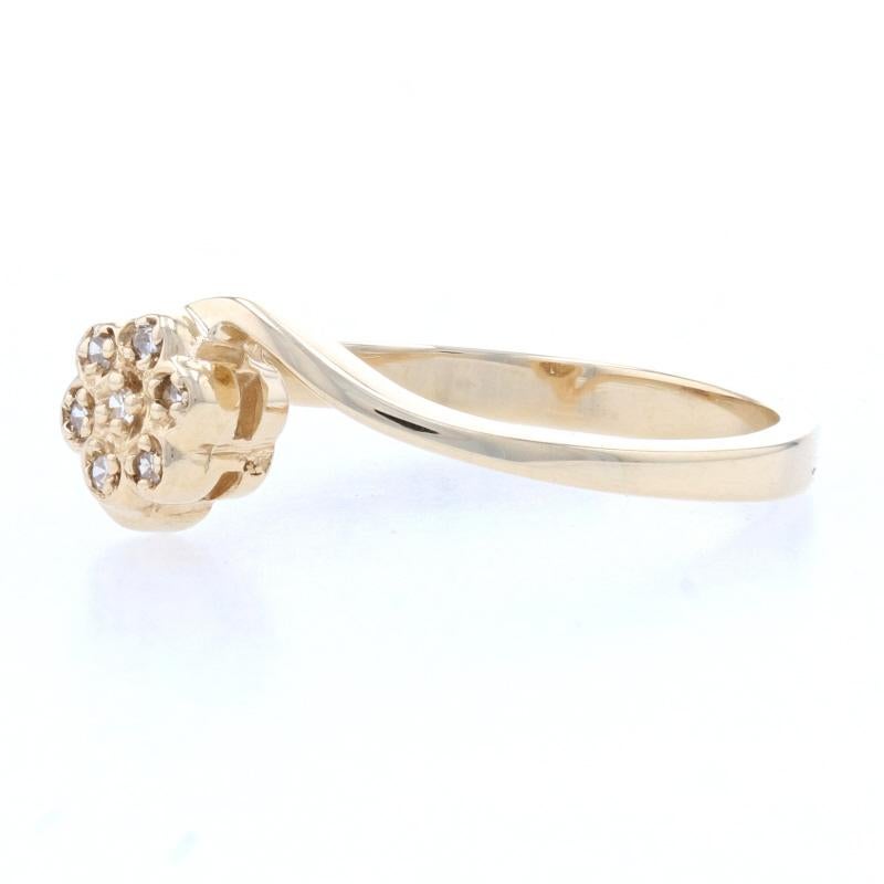 Uncut Yellow Gold Diamond Floral Cluster Halo Bypass Ring, 14k Single Cut