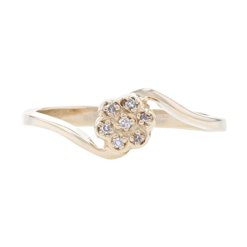 Yellow Gold Diamond Floral Cluster Halo Bypass Ring, 14k Single Cut