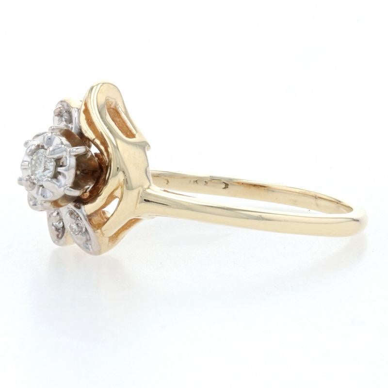 Yellow Gold Diamond Floral Leaves Ring, 10k Round Brilliant .10ctw Botanical 3