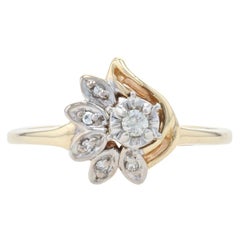 Yellow Gold Diamond Floral Leaves Ring, 10k Round Brilliant .10ctw Botanical