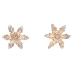 Oro Amarillo Diamante Floral Copo de Nieve Cluster Pendientes 14k Rd .16ctw Pierced