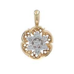 Yellow Gold Diamond Flower Cluster Pendant - 14k Round Brilliant .20ctw Blossom