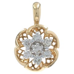 Yellow Gold Diamond Flower Cluster Pendant - 14k Round Brilliant .20ctw Blossom