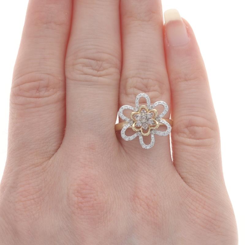 Round Cut Yellow Gold Diamond Flower Cluster Ring - 14k Round Brilliant .40ctw Blossom For Sale