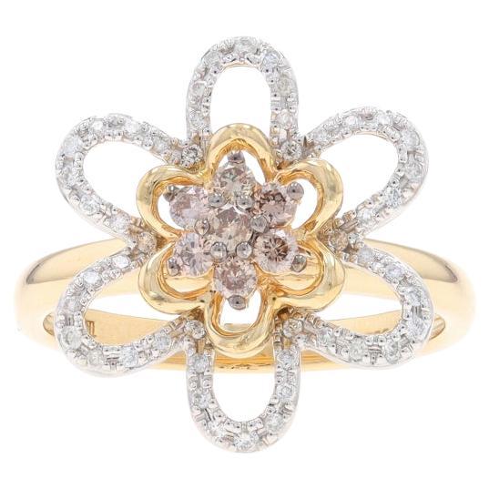 Yellow Gold Diamond Flower Cluster Ring - 14k Round Brilliant .40ctw Blossom For Sale