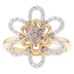Yellow Gold Diamond Flower Cluster Ring - 14k Round Brilliant .40ctw Blossom