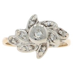 Yellow Gold Diamond Flower Cluster Ring - 14k Round Brilliant & Single
