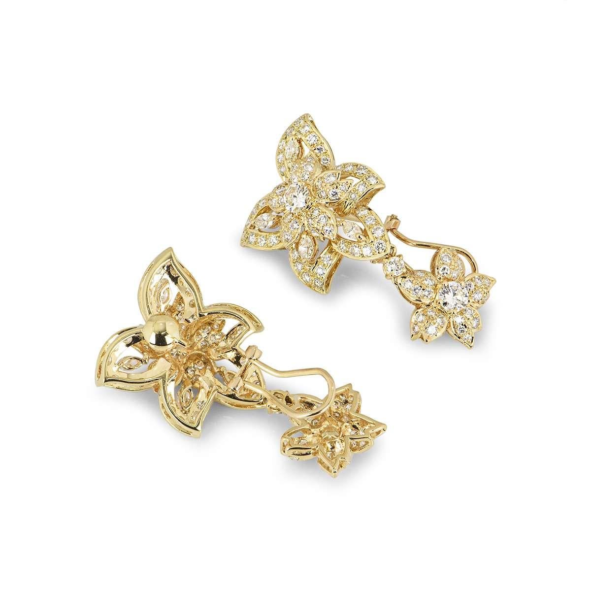 Gelbgold Diamant Blume Tropfen Ohrringe im Zustand „Hervorragend“ im Angebot in London, GB
