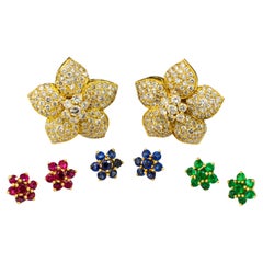 Boucles d'oreilles fleurs en or jaune avec inserts interchangeables en diamant