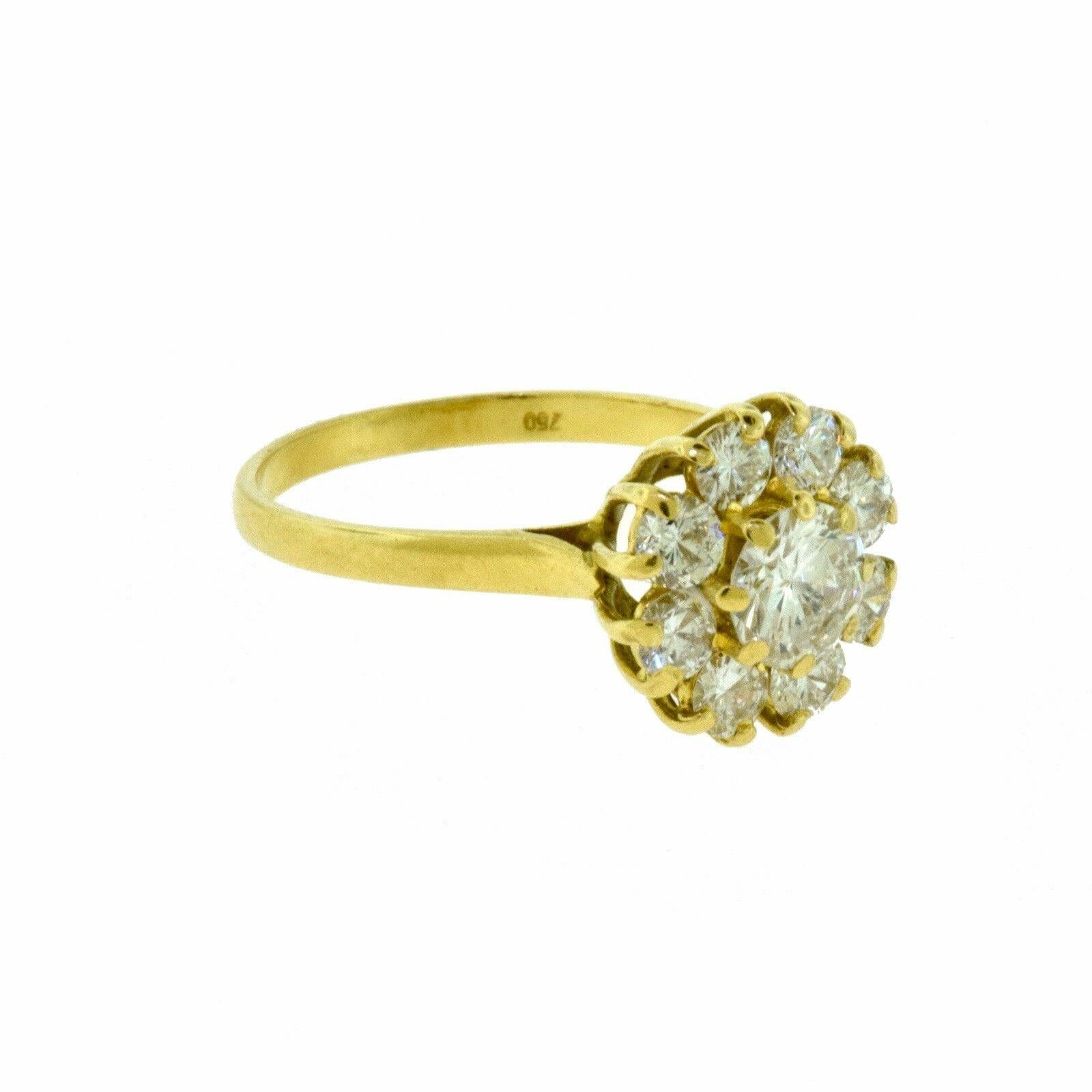 Yellow Gold Diamond Flower Engagement Ring In Good Condition In Miami, FL
