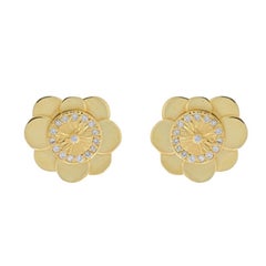 Yellow Gold Diamond Flower Large Halo Stud Earrings - 18k Round .32ctw Pierced