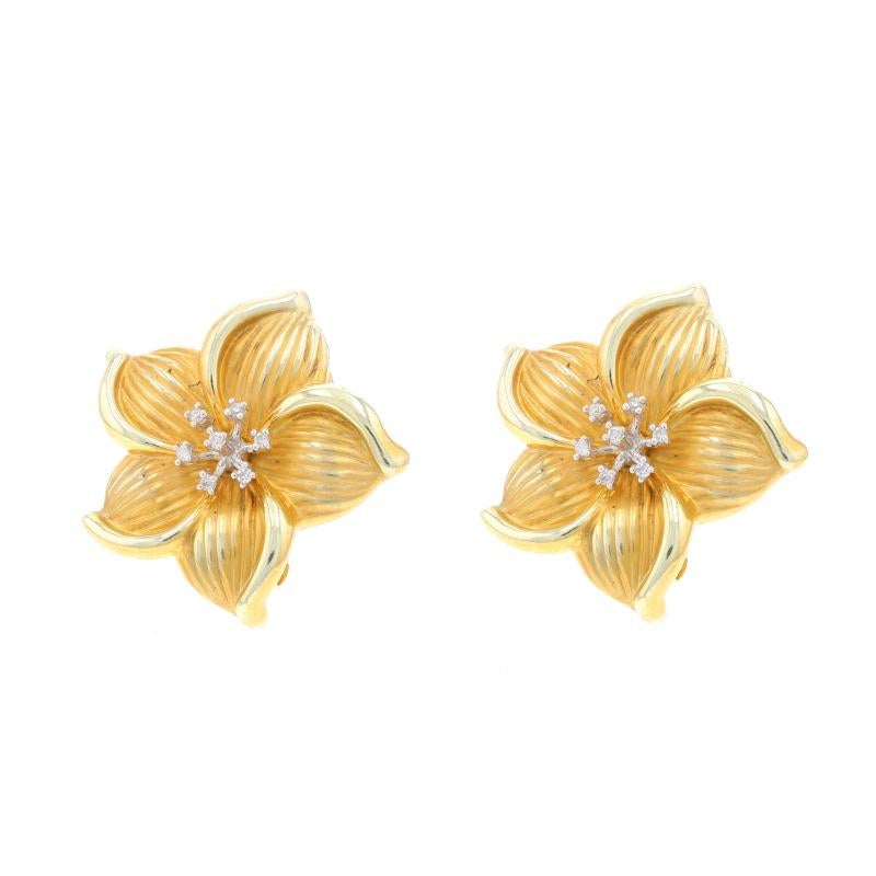 Gelbgold Diamant-Blumen-Ohrstecker 14k Rnd Plumeria-Blumenblumen durchbohrt, Gelbgold (Rundschliff)