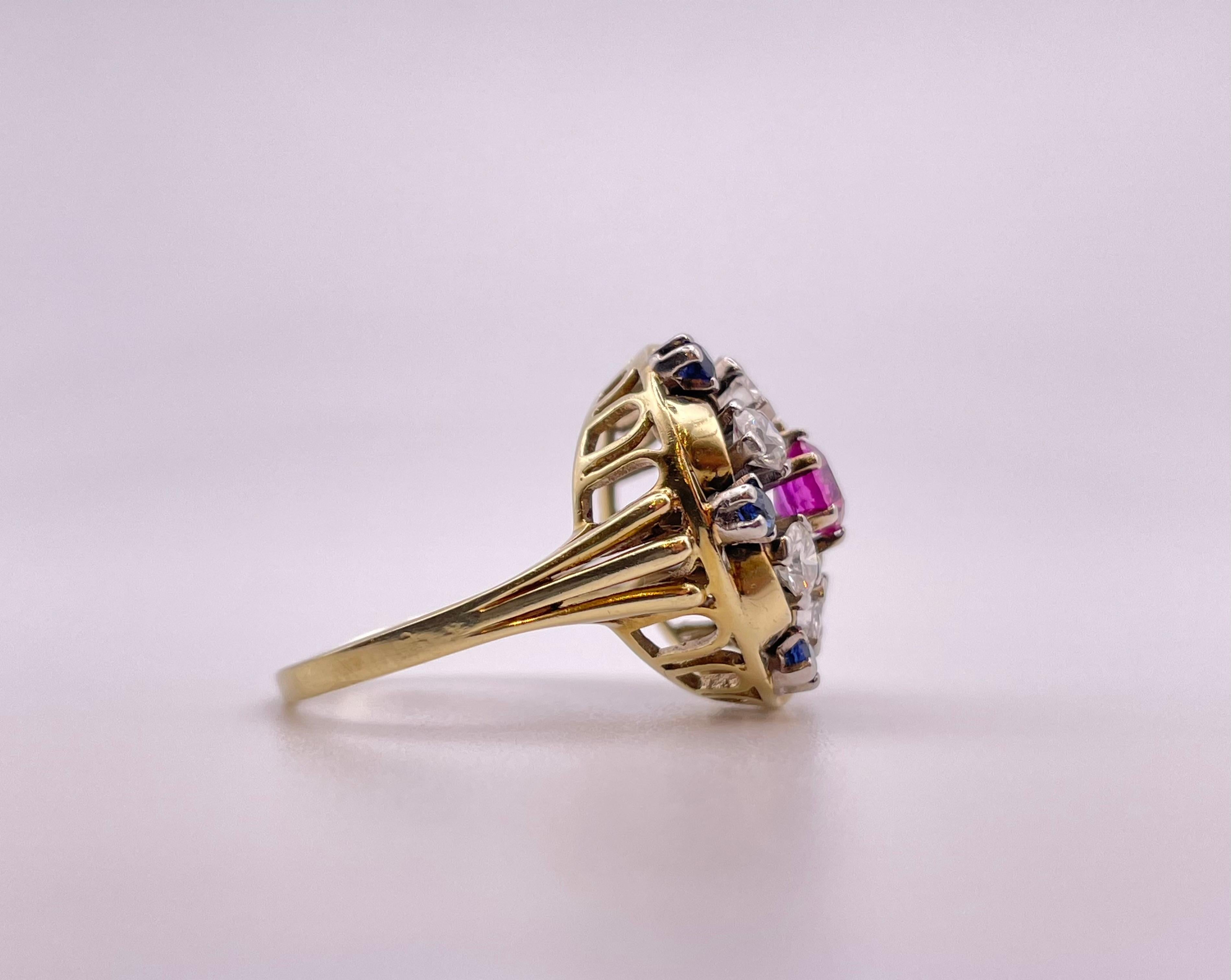 Yellow Gold Diamond Flower Ring For Sale 1