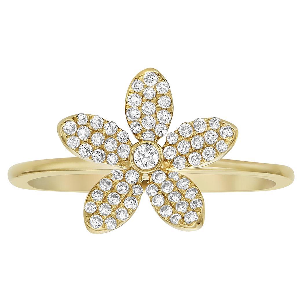 Yellow Gold Diamond Flower Ring For Sale