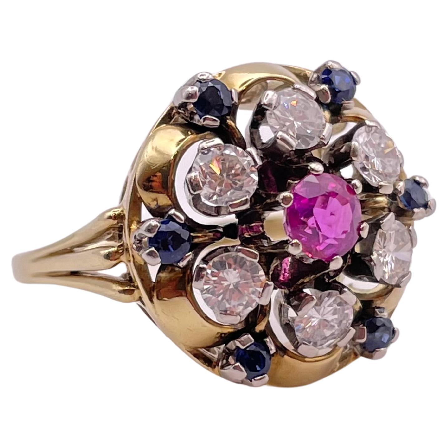 Yellow Gold Diamond Flower Ring For Sale