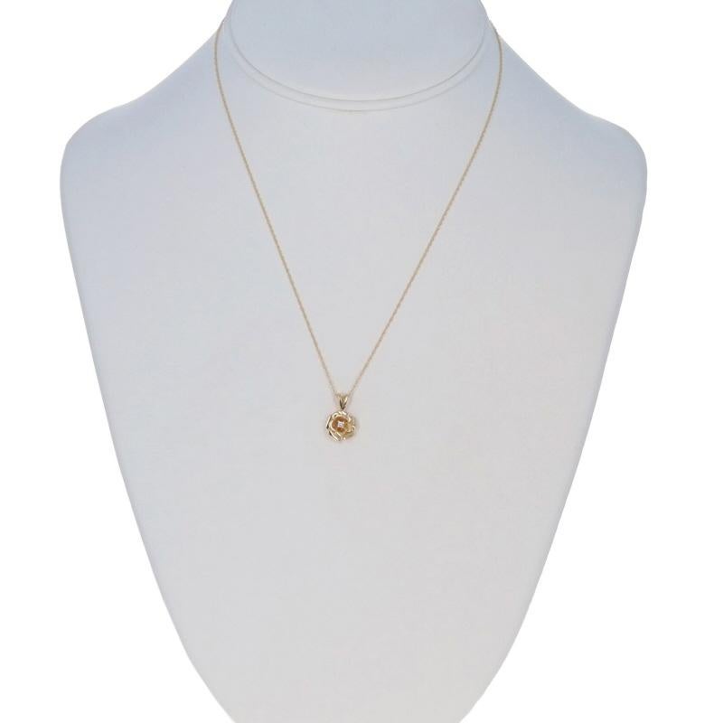 Round Cut Yellow Gold Diamond Flower Solitaire Pendant Necklace 16 1/4