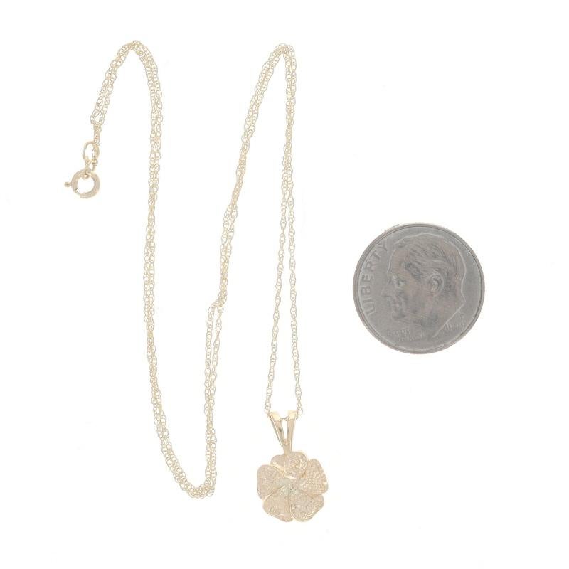 Yellow Gold Diamond Flower Solitaire Pendant Necklace 16 1/4