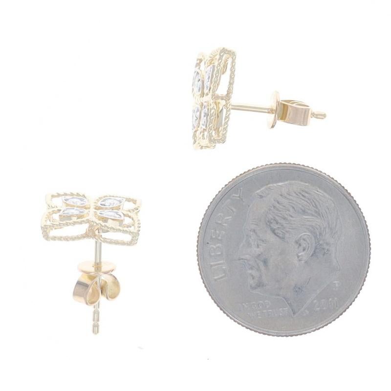 Pendientes Flor Diamante Oro Amarillo - 14k Redondos .18ctw Quatrefoil Pierced en Nuevo Estado en Greensboro, NC
