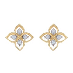 Yellow Gold Diamond Flower Stud Earrings 14k Round Brilliant Quatrefoil .18ctw
