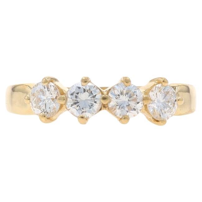 Yellow Gold Diamond Four-Stone Band - 14k Round Brilliant 1.00ctw Wedding Ring For Sale