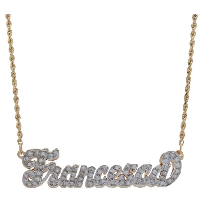Yellow Gold Diamond Francesca Bar Necklace, 14k Round 1.25ctw Monogram For Sale