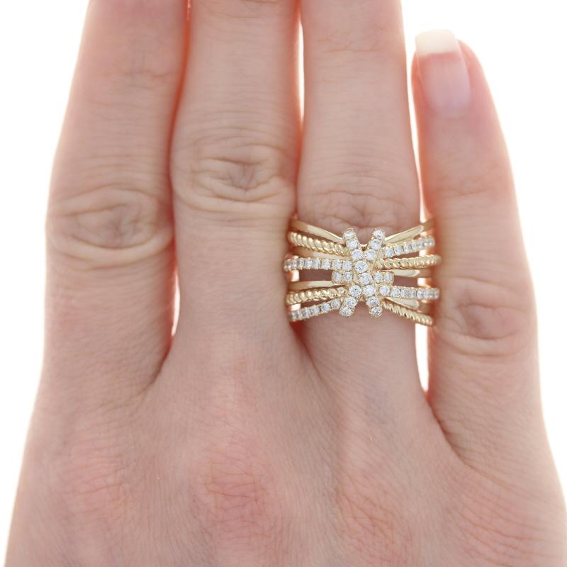 Size: 7 1/4
Sizing Fee: Up 2 sizes for $100
Note: If re-sized, the re-sizing process will remove the band's interior stamps.

Metal Content: 14k Yellow Gold

Stone Information
Natural Diamonds
Carat(s): .60ctw
Cut: Round Brilliant
Color: I -
