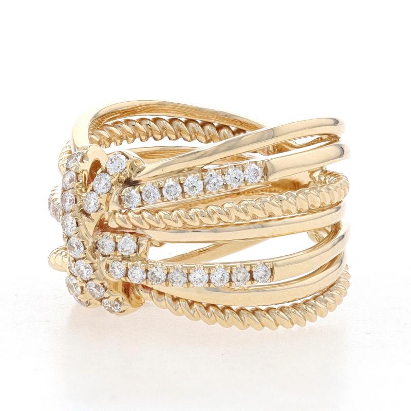 Round Cut Yellow Gold Diamond French Set Crossover Band 14k Rnd.60ctw Star Rope Twist Ring For Sale