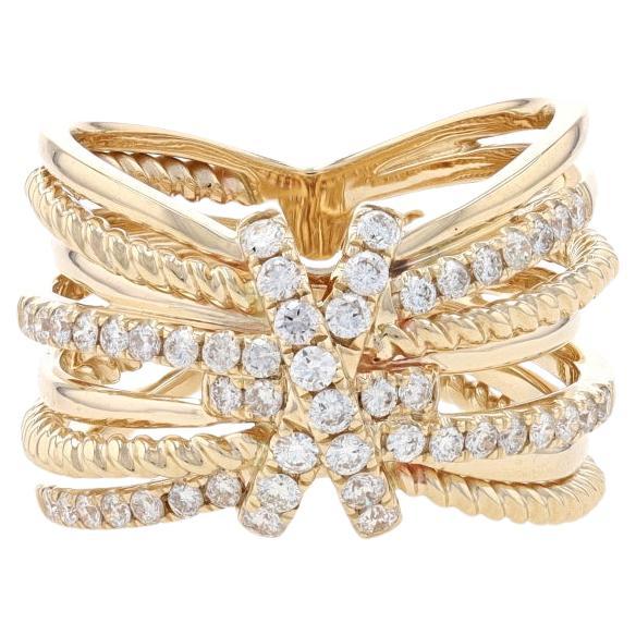 Yellow Gold Diamond French Set Crossover Band 14k Rnd.60ctw Star Rope Twist Ring For Sale
