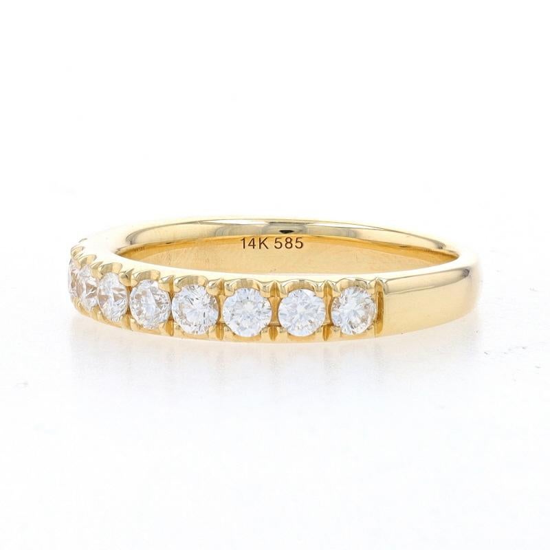 Round Cut Yellow Gold Diamond French Set Wedding Band - 14k Round .80ctw Stackable Ring For Sale
