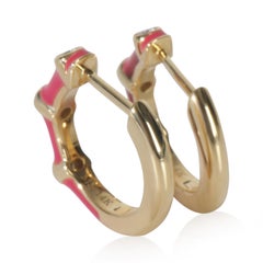 Yellow Gold Diamond Fuchsia Enamel Huggie Earrings
