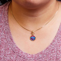 Yellow Gold Diamond Gemini Constellation with Red & Blue Enamel Pendant Necklace