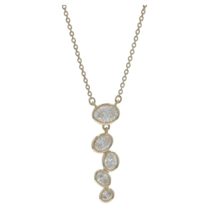 Collier en or jaune avec pendentif diamant en forme de voyage gradué 18" -14k Oval .63ctw Love