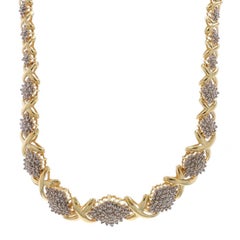 Yellow Gold Diamond Graduated Link Necklace 15 1/2" - 14k Round 7.00ctw XOXO